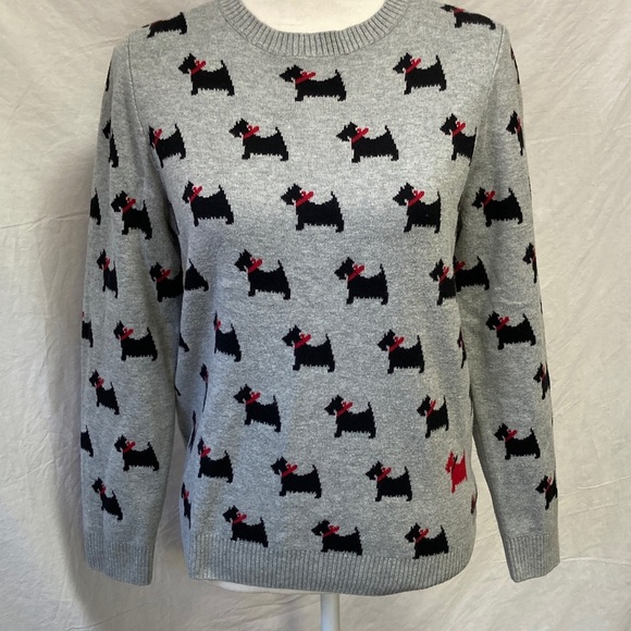 Charter Club PETITE Gray Sweater with Black Scottie Dog Pattern - Picture 2 of 9